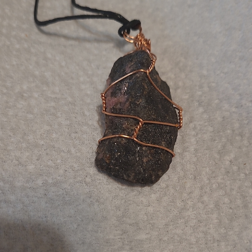 Handcrafted Stone Pendant Necklace with Copper Wire Wrap